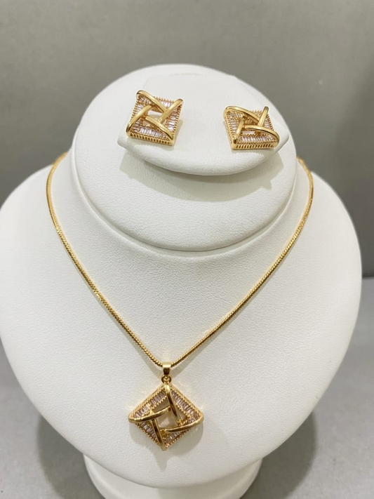 Geometric Pendant and Stud Earrings Set