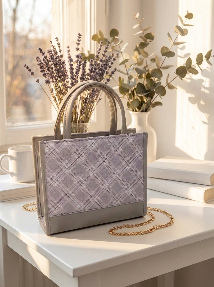 Plaid Mini Tote Bag – Grey