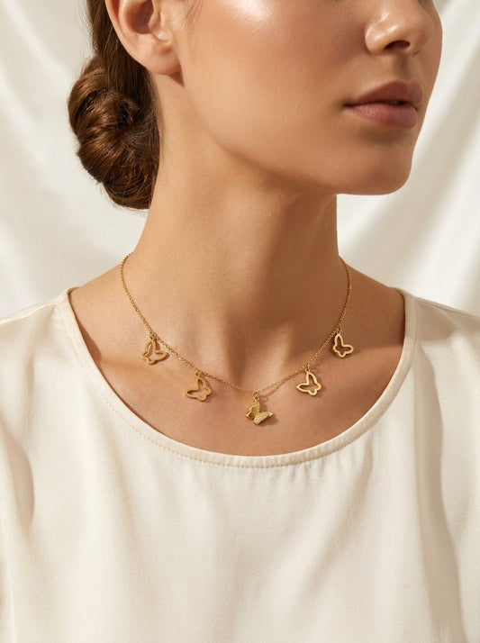 Butterfly Charm Necklace and Bracelet Set