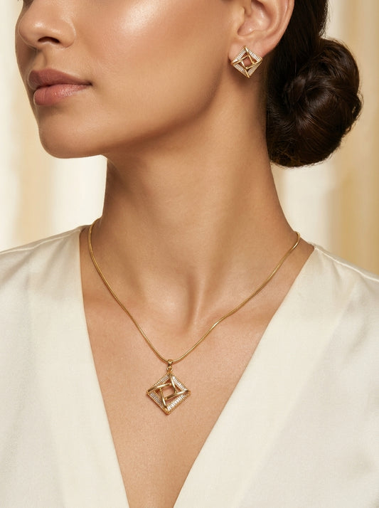 Geometric Pendant and Stud Earrings Set
