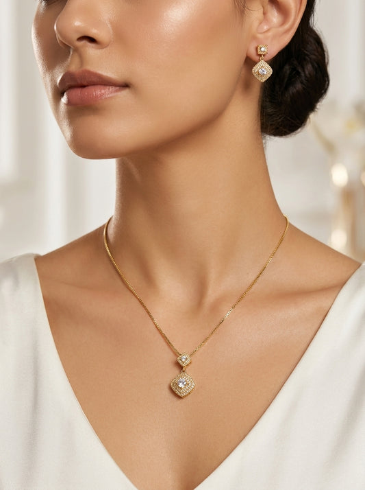 Square Pendant and Drop Earrings Set