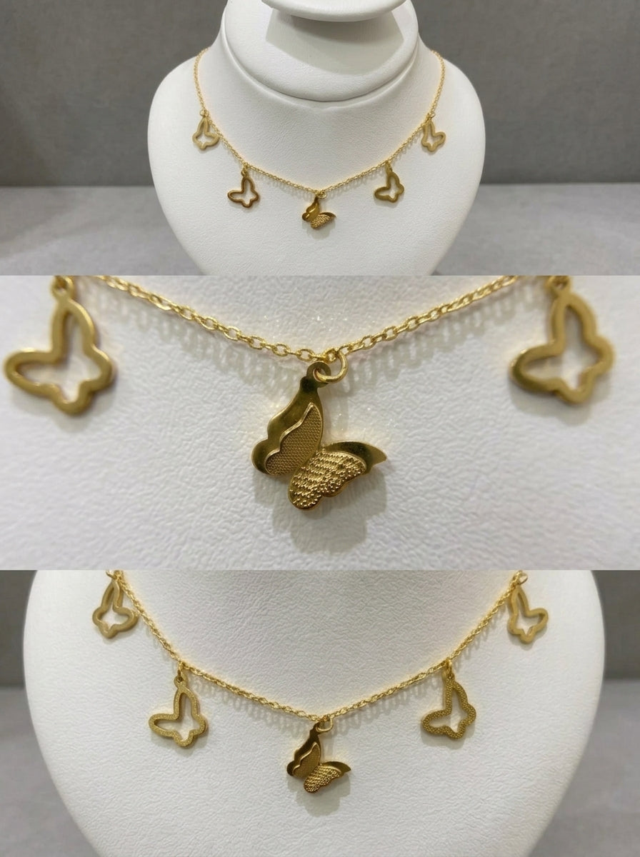 Butterfly Charm Necklace and Bracelet Set