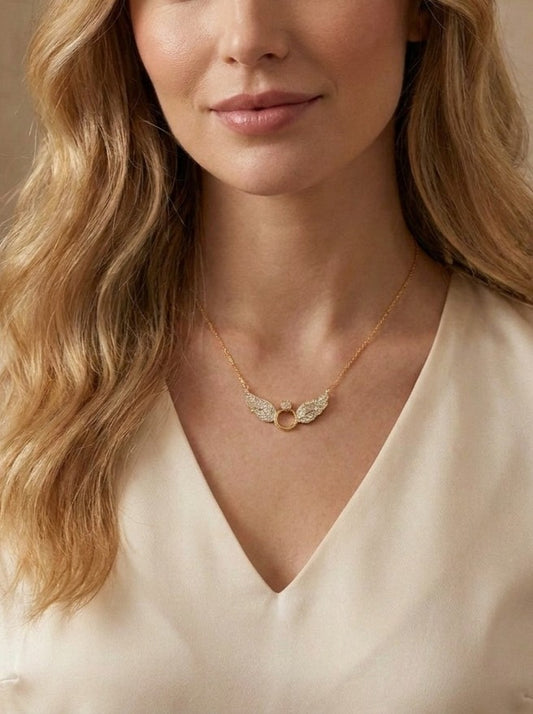 Elegant Angel Wings Crystal Pendant Necklace