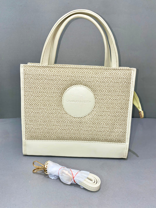 Herringbone Mini Tote Bag – Beige