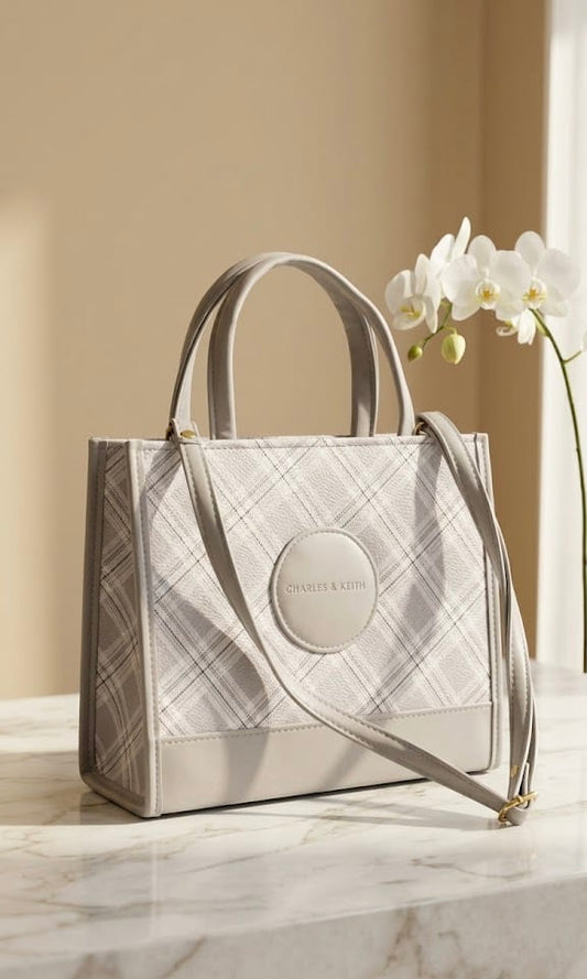 Plaid Mini Tote Bag – Grey