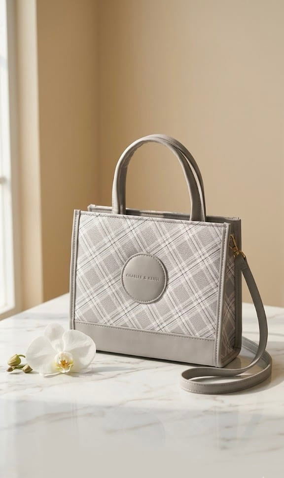 Plaid Mini Tote Bag – Grey