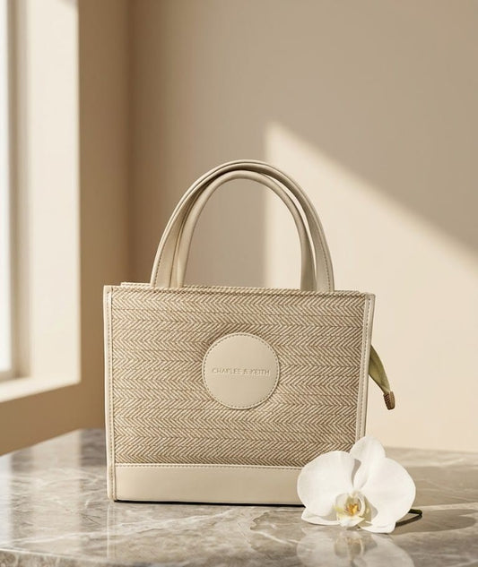 Herringbone Mini Tote Bag – Beige
