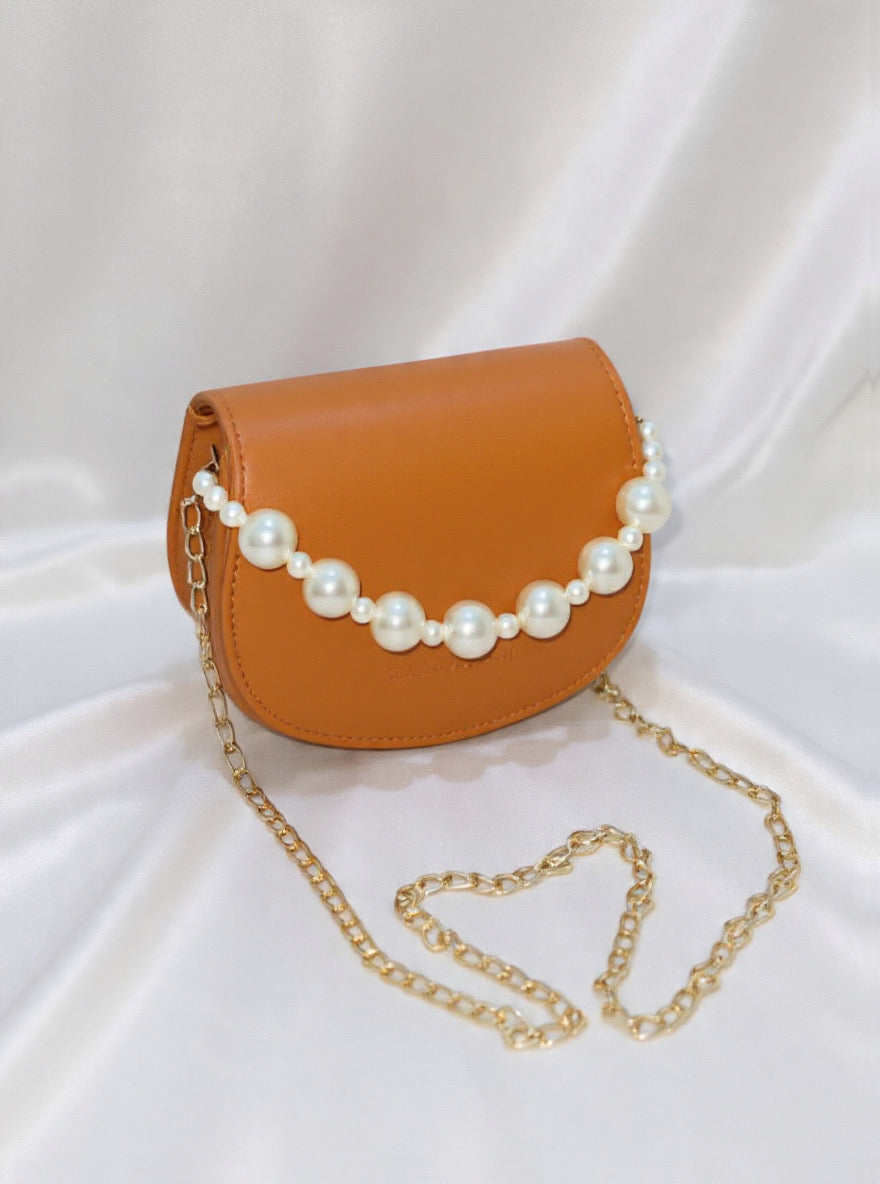 Pearl Handle Mini Bag – Tan Brown
