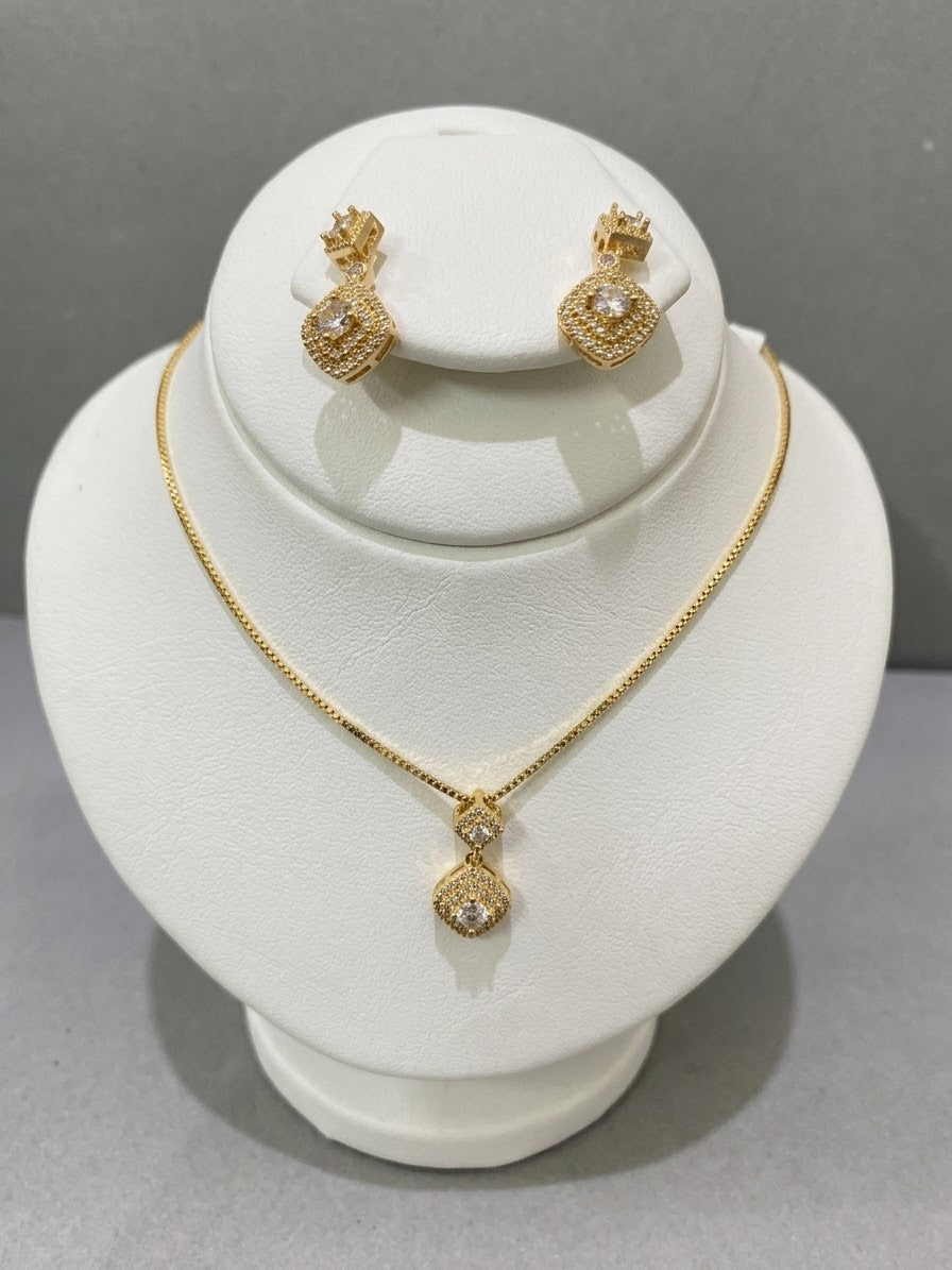 Square Pendant and Drop Earrings Set