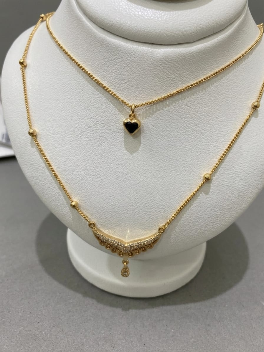Layered Heart and Crystal Pendant Necklace