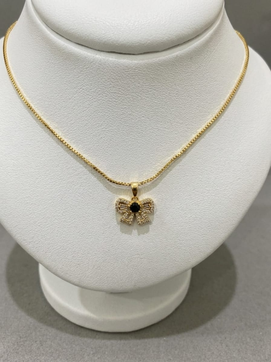 Elegant Black Crystal Bow Pendant Necklace