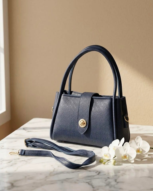 Classic Textured Shoulder Bag – Navy Blue