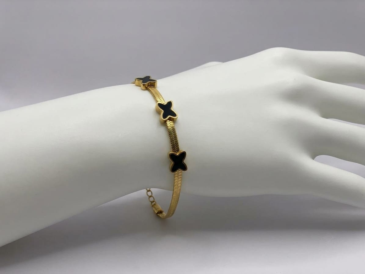 Black Butterfly Flat Chain Bracelet