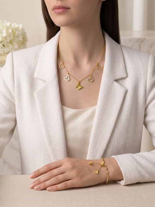 Butterfly Charm Necklace and Bracelet Set