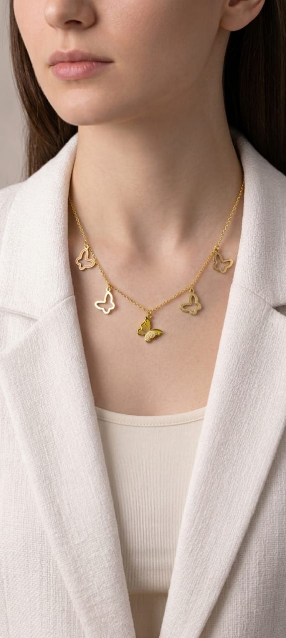 Butterfly Charm Necklace and Bracelet Set