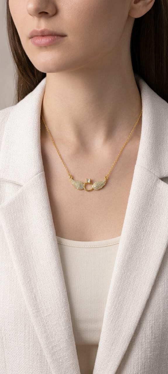 Elegant Angel Wings Crystal Pendant Necklace
