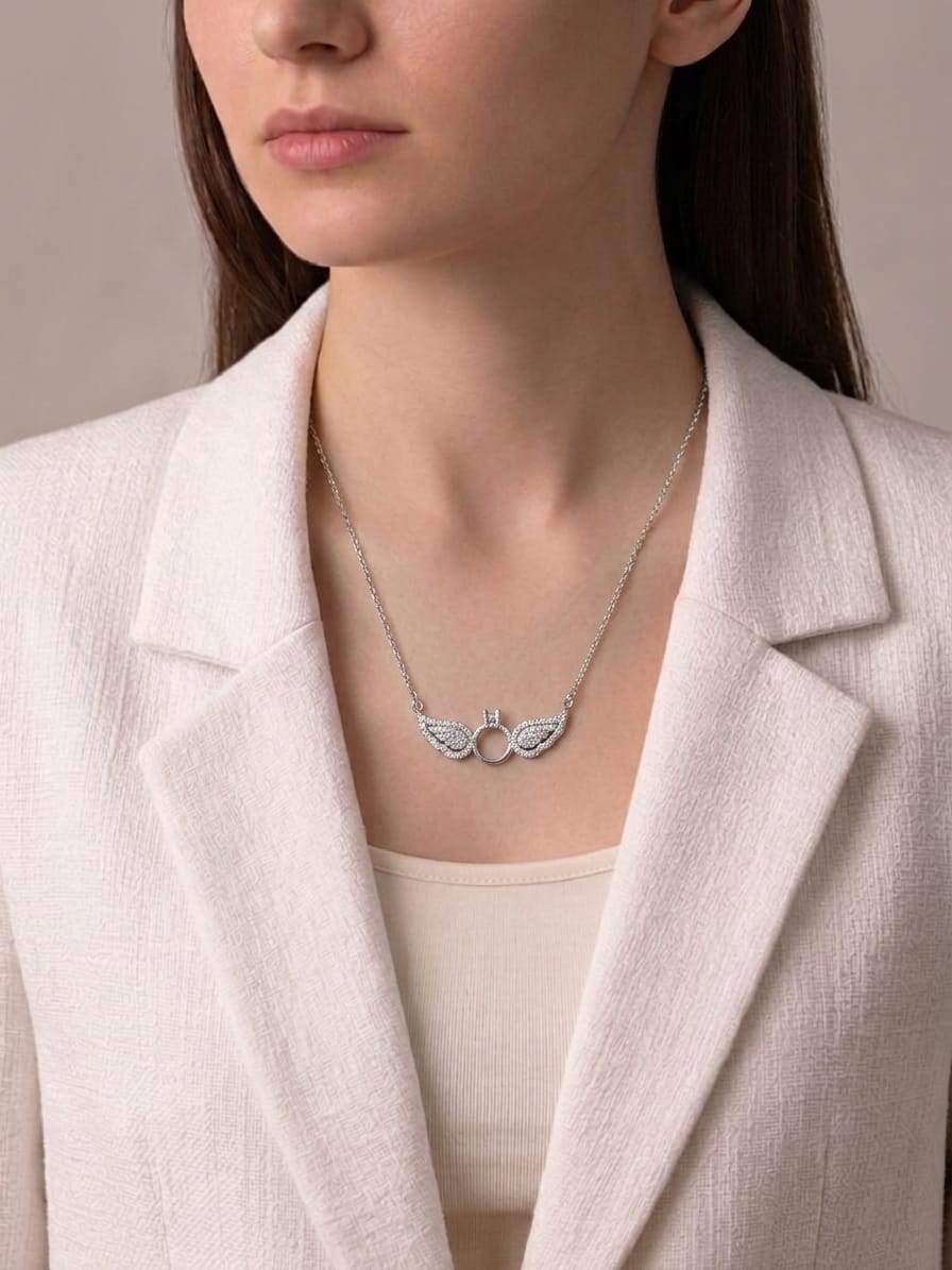 Elegant Angel Wings Crystal Pendant Necklace