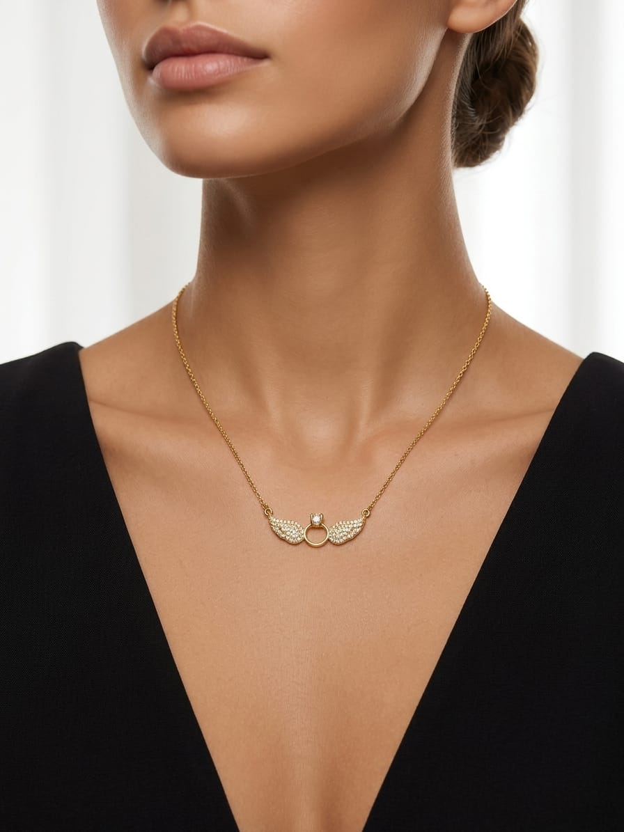 Elegant Angel Wings Crystal Pendant Necklace